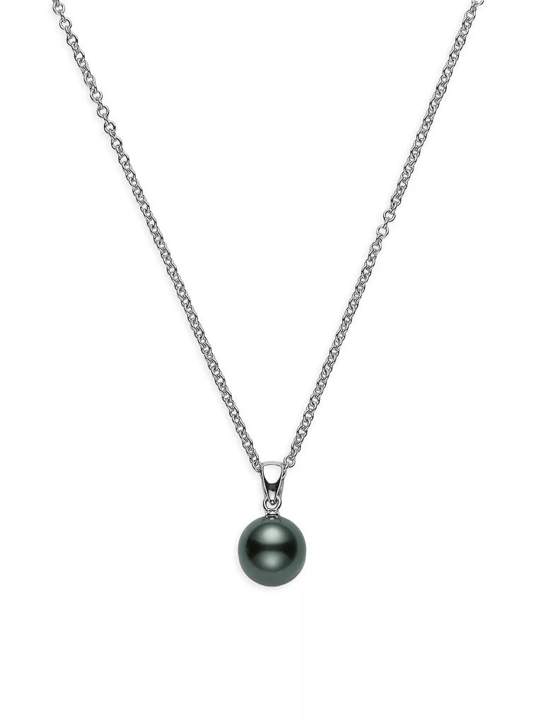 Mikimoto 9MM Black Round Cultured South Sea Pearl & 18K White Gold Pendant Necklace 1
