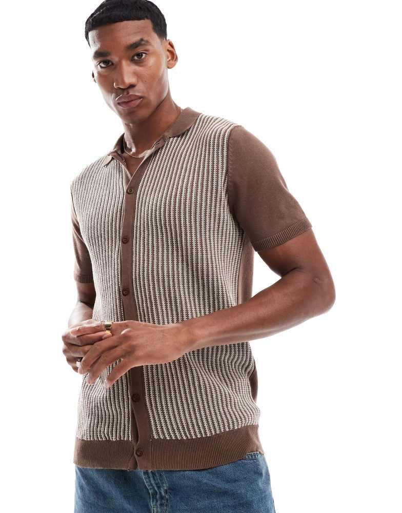 Brave Soul Brave Soul Knitted short sleeve shirt in brown