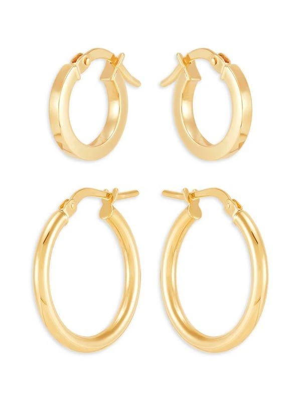 Saks Fifth Avenue Set of 2 14K Yellow Gold Round Hoop And Square Tube Huggie Earrings 1