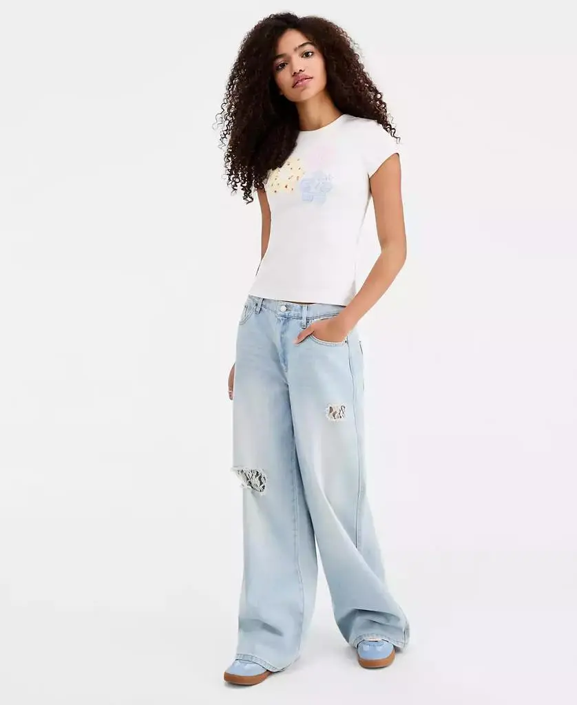Vanilla Star Juniors' Lace-Trim Destructed Elastic-Back Jeans 4