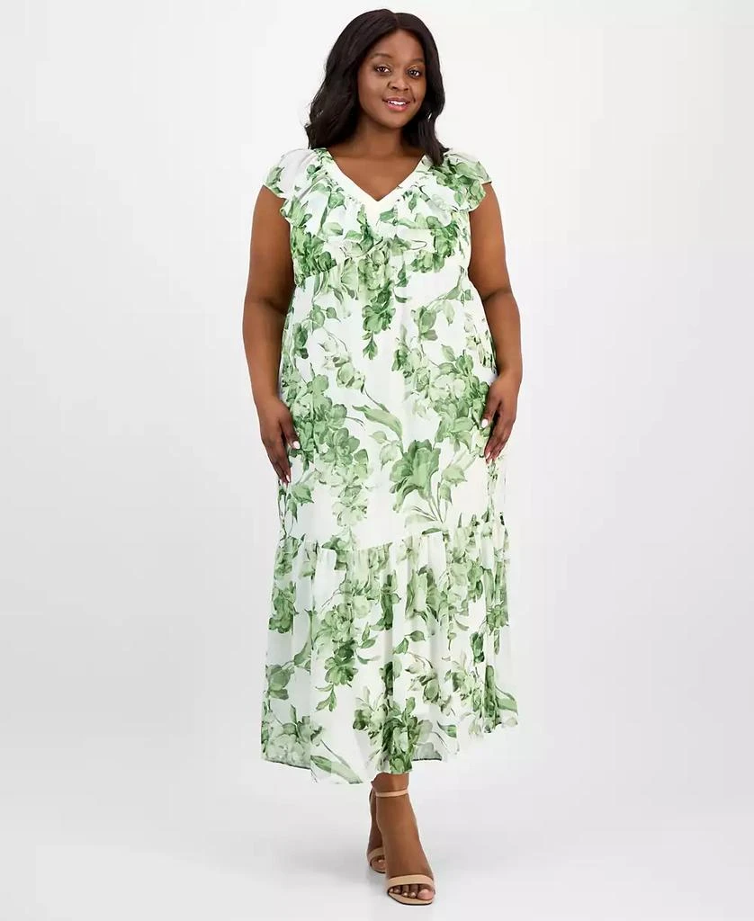 Taylor Plus Size Printed Chiffon Ruffle-Sleeve Maxi Dress 1