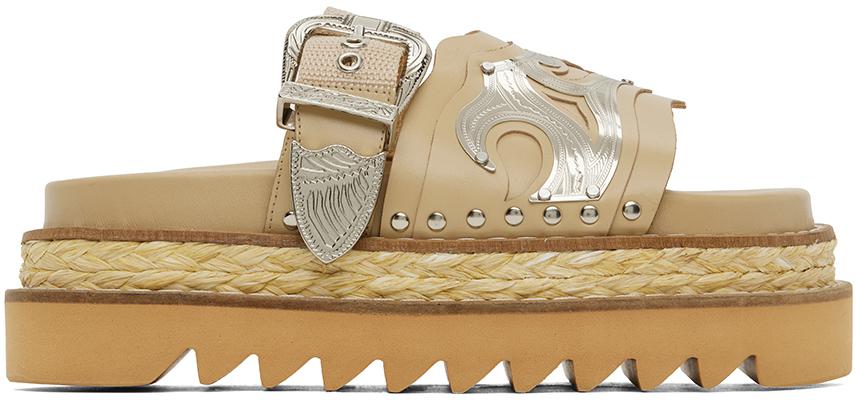 Toga Pulla Beige Leather Platform Sandals