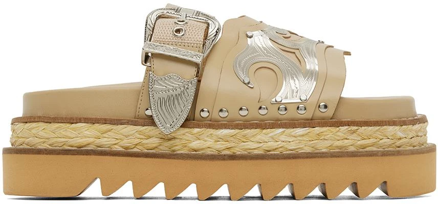 Toga Pulla Beige Leather Platform Sandals 1