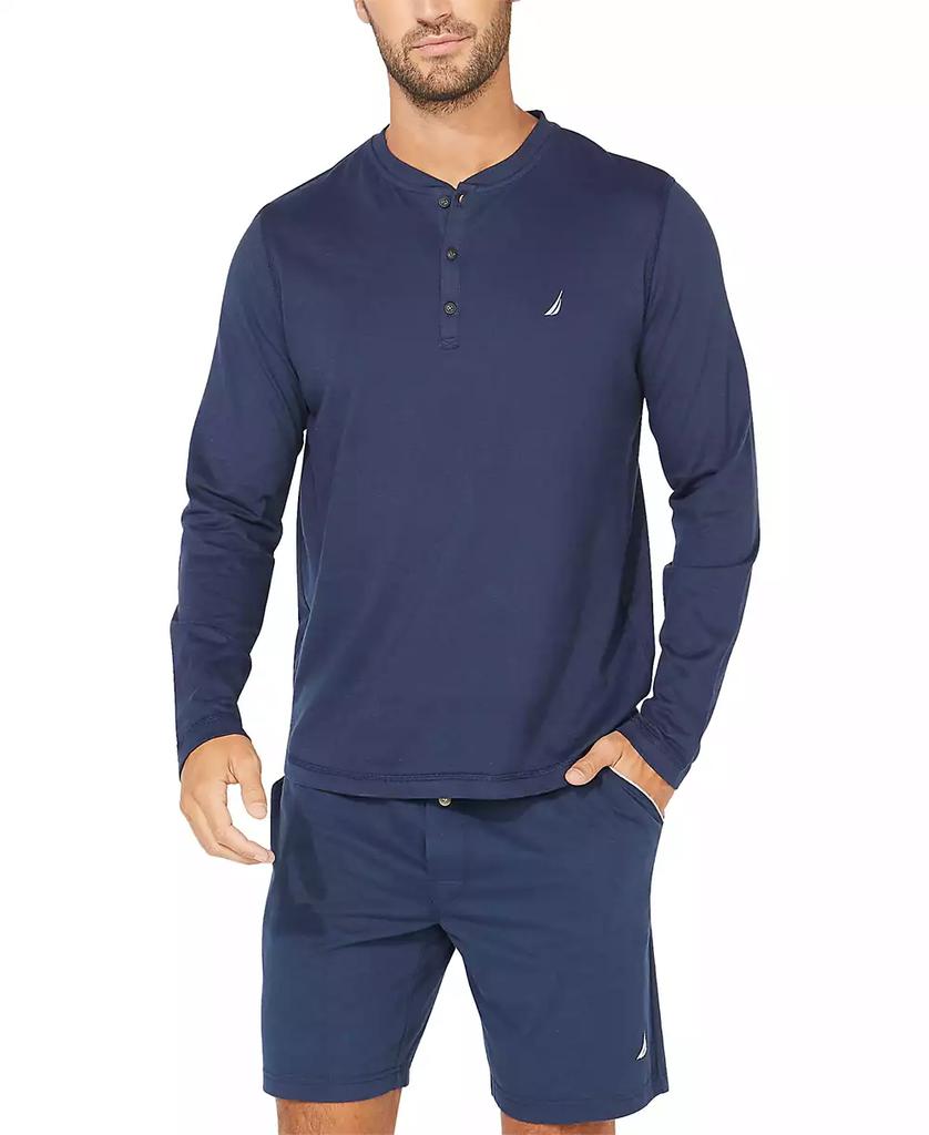 Nautica Men's Soft, Breathable Long Sleeve Henley Pajama Shirt