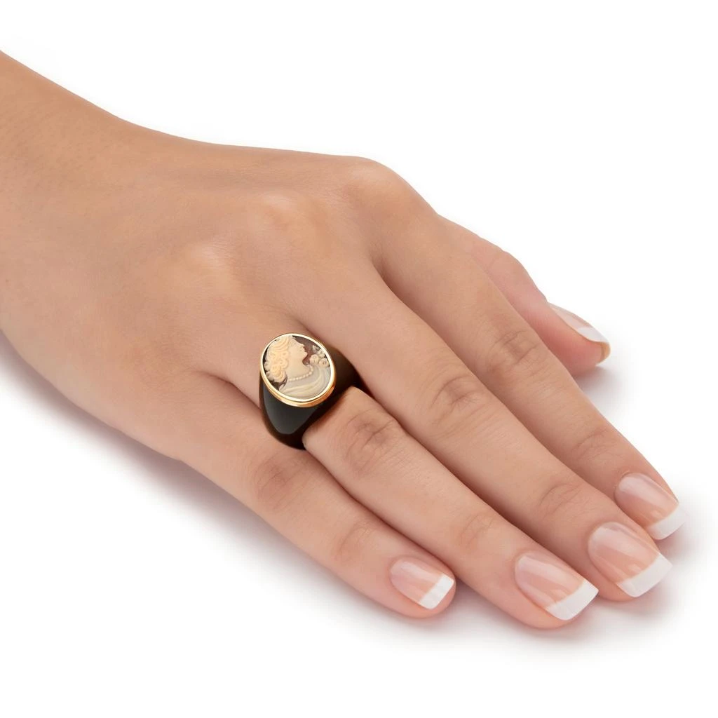 Palm Beach Jewelry Oval-Shaped Genuine Shell Cameo Genuine Onyx 10k Yellow Gold Classic Cameo Ring 3