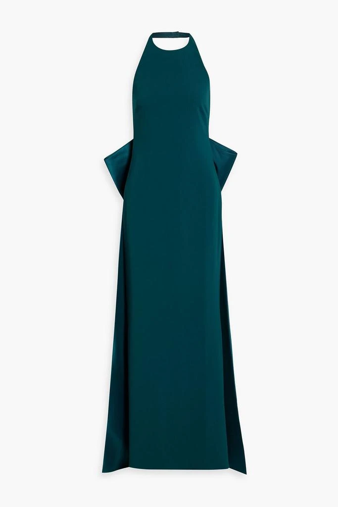 Badgley Mischka Bow-detailed scuba halterneck gown 1