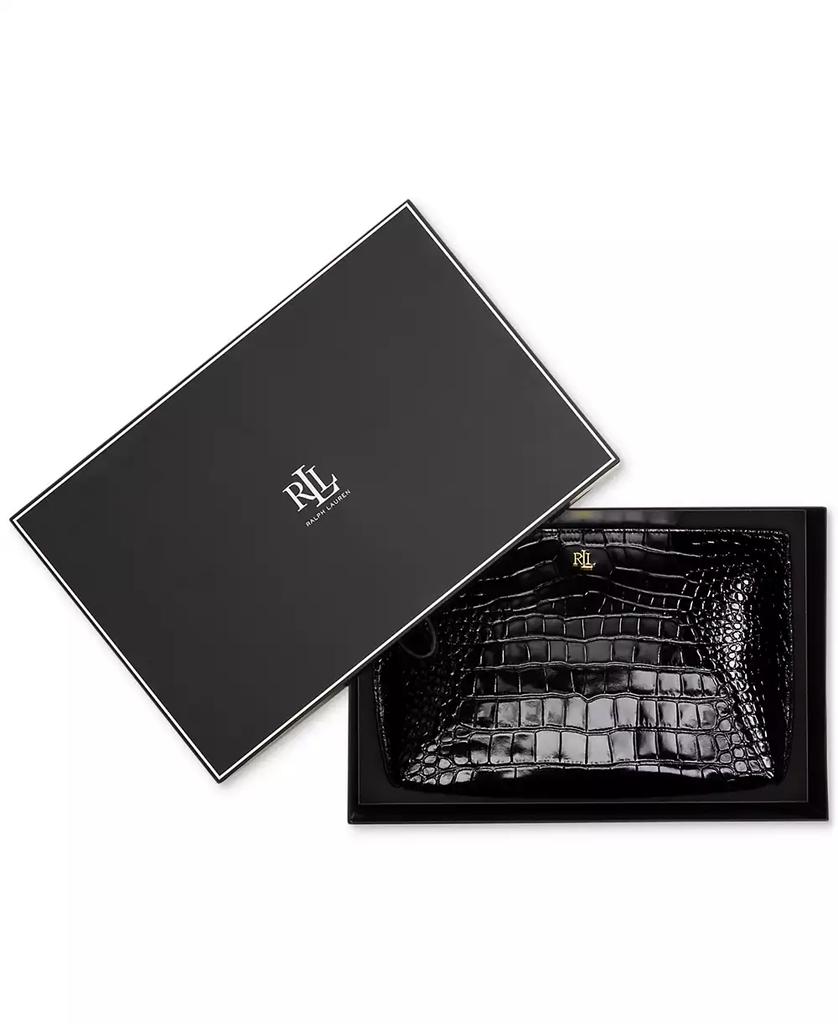 Ralph Lauren Crocodile-Embossed Leather Zipper Pouch