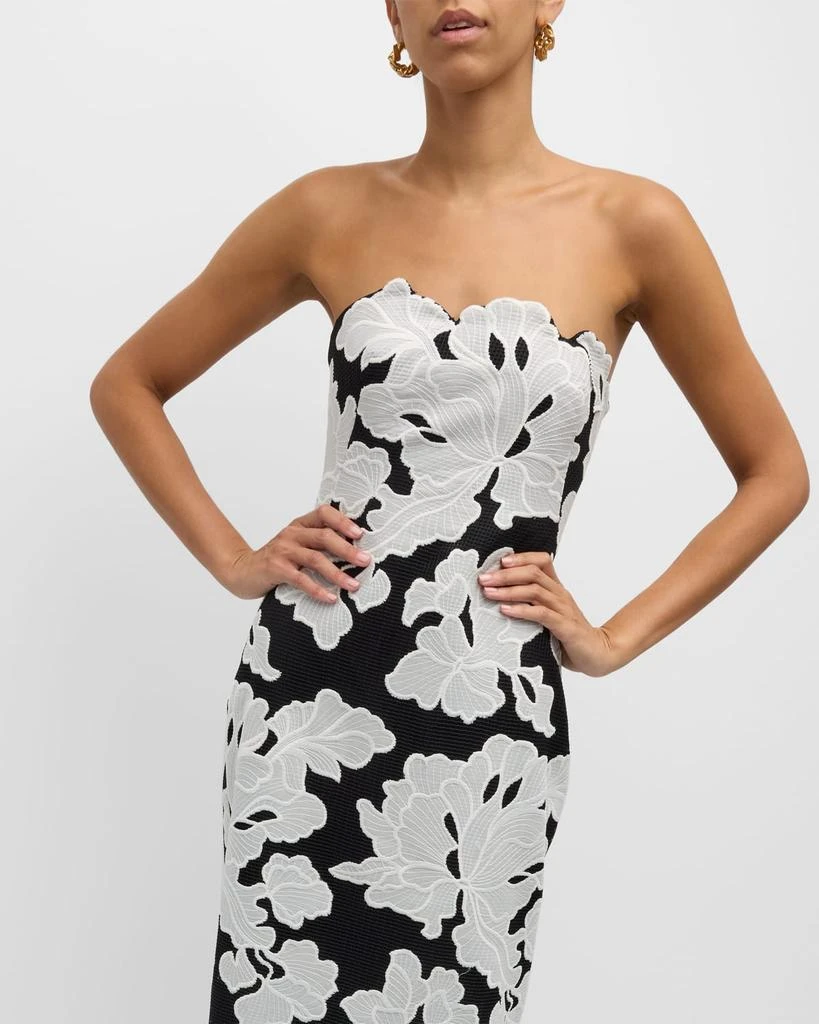LELA ROSE Natasha Strapless Floral-Embroidered Midi Dress 8