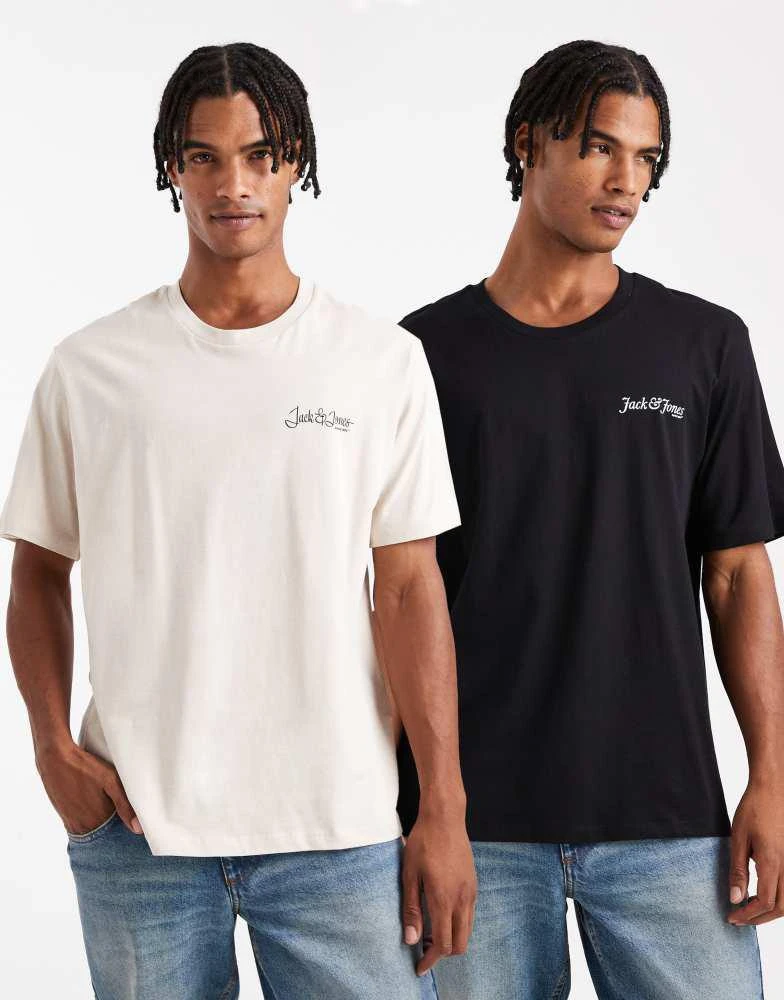 Jack & Jones 2 pack logo t-shirt in black & beige ASOS