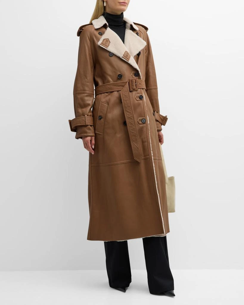 Anne Vest Stella Belted Leather Trench Coat with Shearling Lining 3