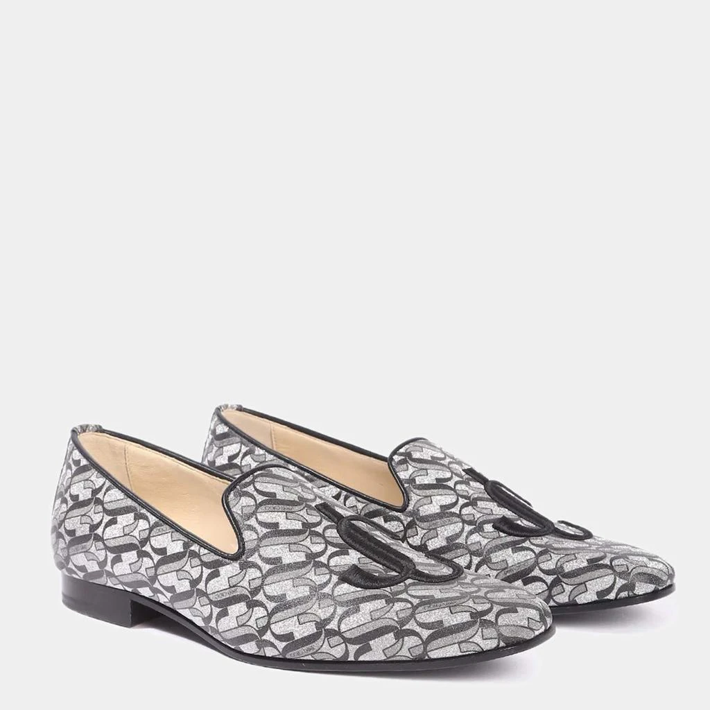 Jimmy Choo Jimmy Choo Silver/Black Glitter Fabric Sache JC Monogram Smoking Slippers Size 35 4