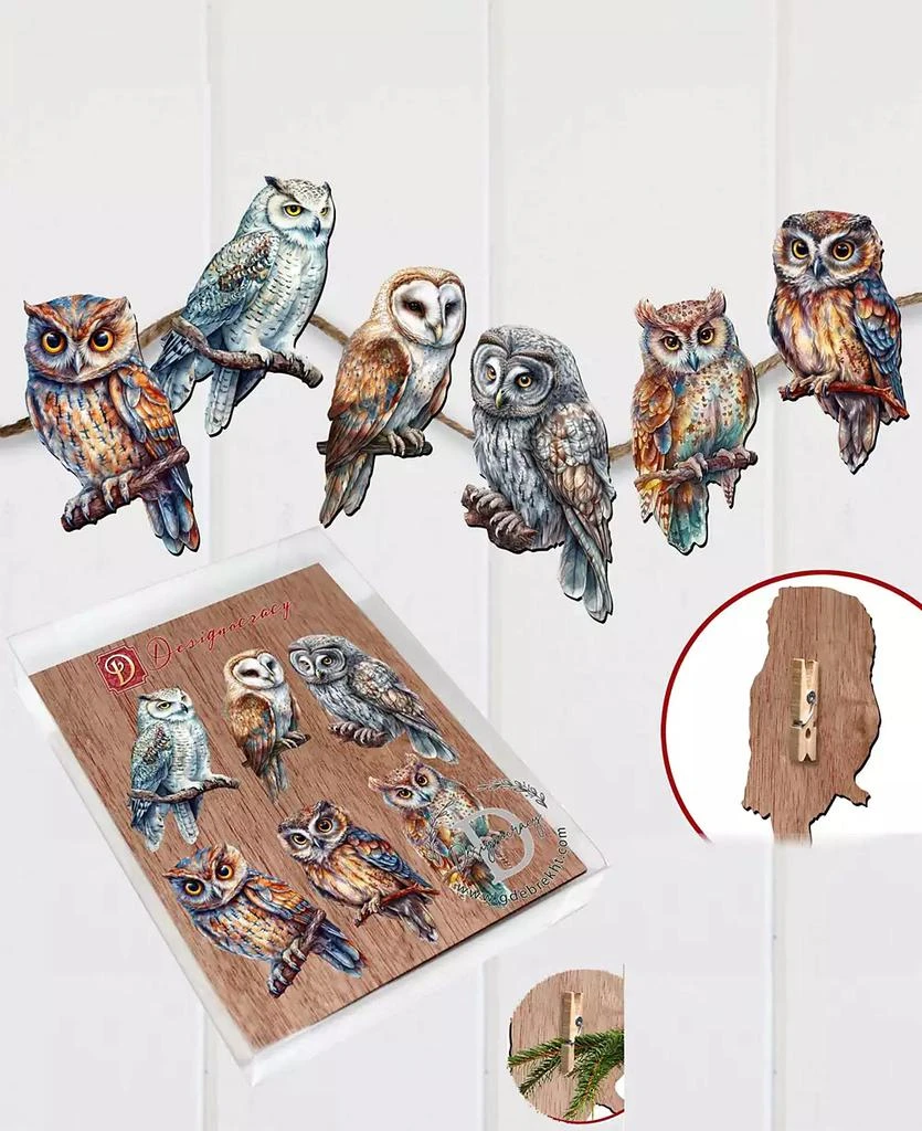 Designocracy Holiday Wooden Clip-On Ornaments Night Owls Set of 6 G. DeBrekht 3