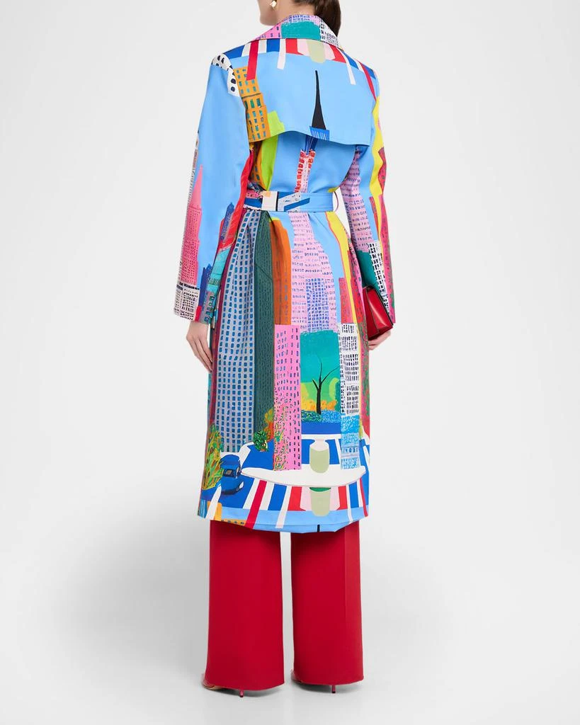 Libertine NYC Cityscape-Print Belted Long Trench Coat 3