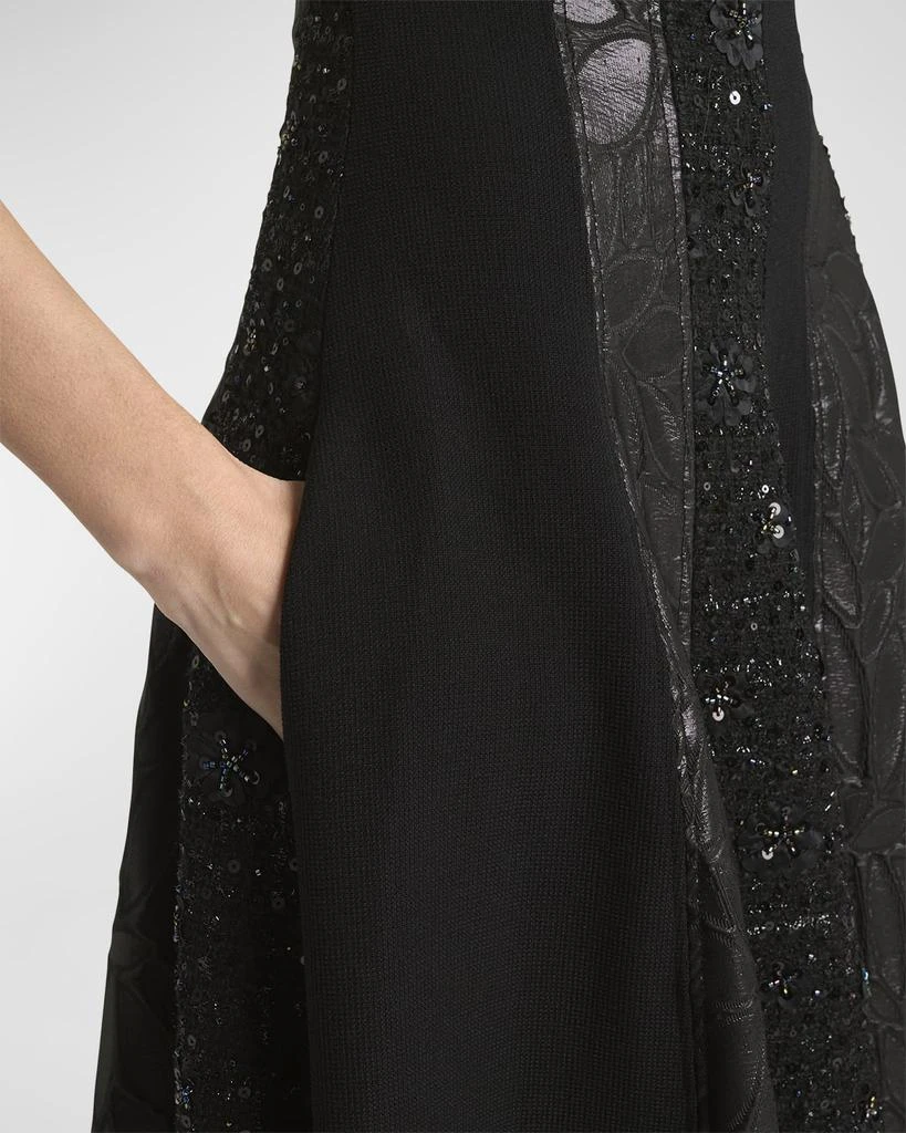 Talbot Runhof Mixed-Media Black Iris Tweed Paneled Midi Dress 5