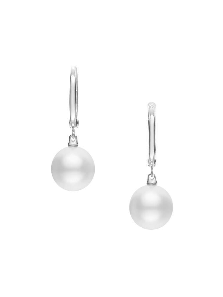 Mikimoto Everyday Essentials 18K White Gold & Pearl Hoop Earrings
