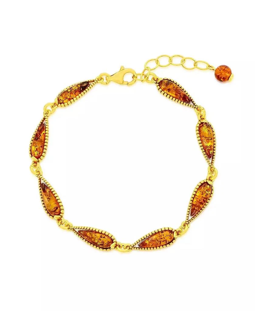 Caribbean Treasures Sterling Silver, Teardrop Amber Link Bracelet - Gold Plated