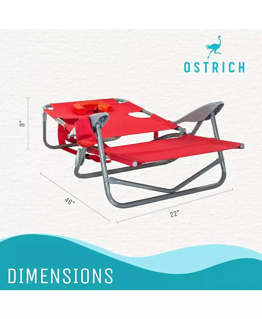 Ostrich On-Your-Back Outdoor Reclining Beach Lounge Pool Camping Chair, Red 3