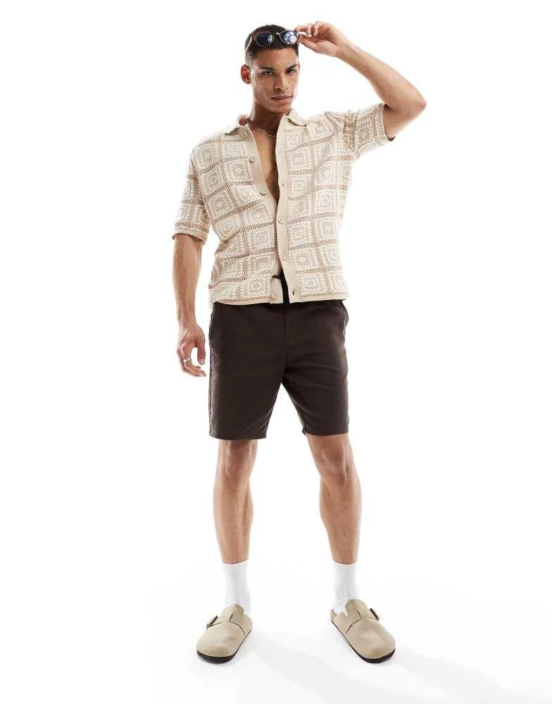 Only & Sons ONLY & SONS linen mix tie waist shorts in brown 1