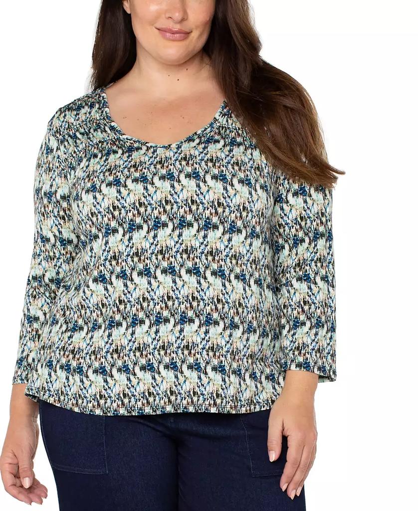 Liverpool Liverpool Plus Size Printed 3/4-Sleeve V-Neck Top