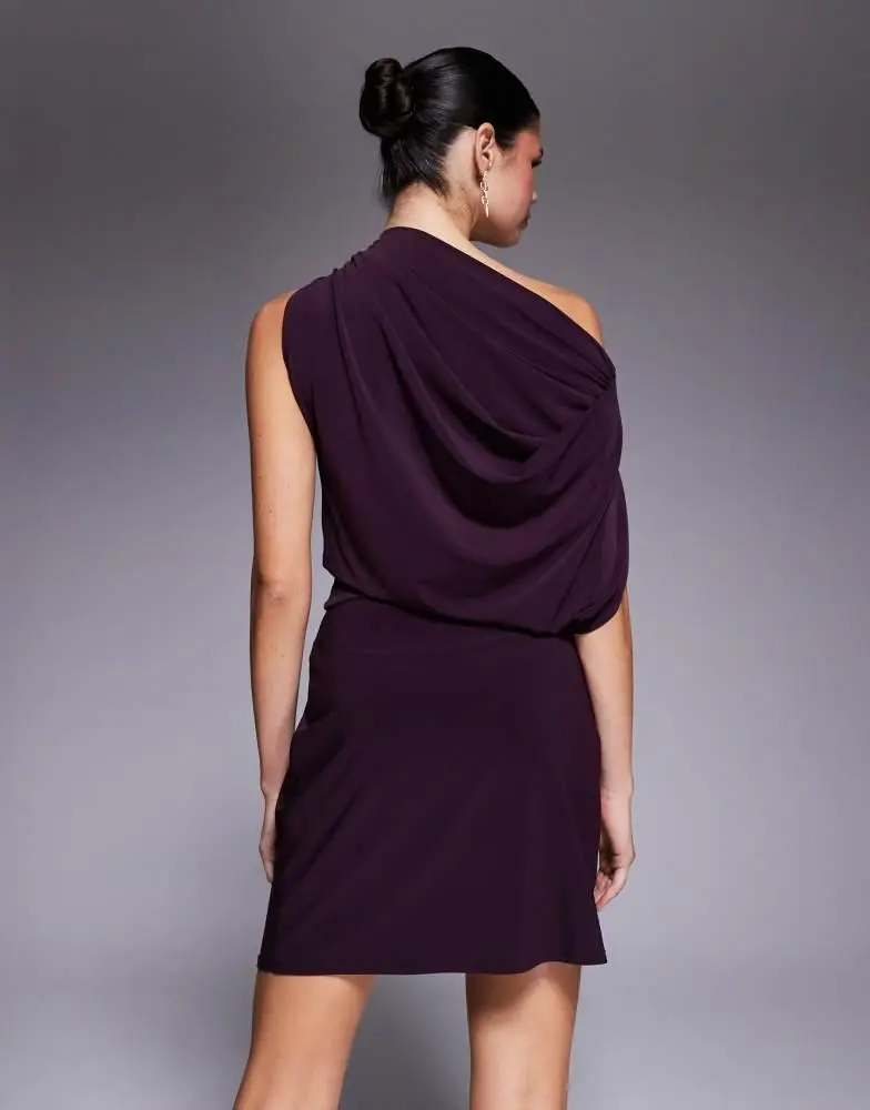 ASOS ASOS DESIGN draped one shoulder maxi dress with hammered trim in bright purple 2