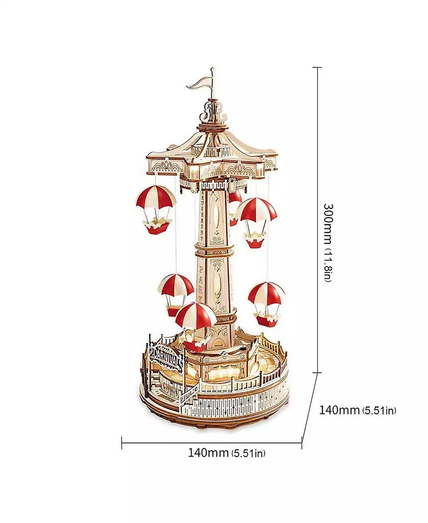 Robotime 3D Wooden Puzzle Parachute Tower DIY Model Gift for Birthday Children Adult, 5.51"5.51"11.8" 5