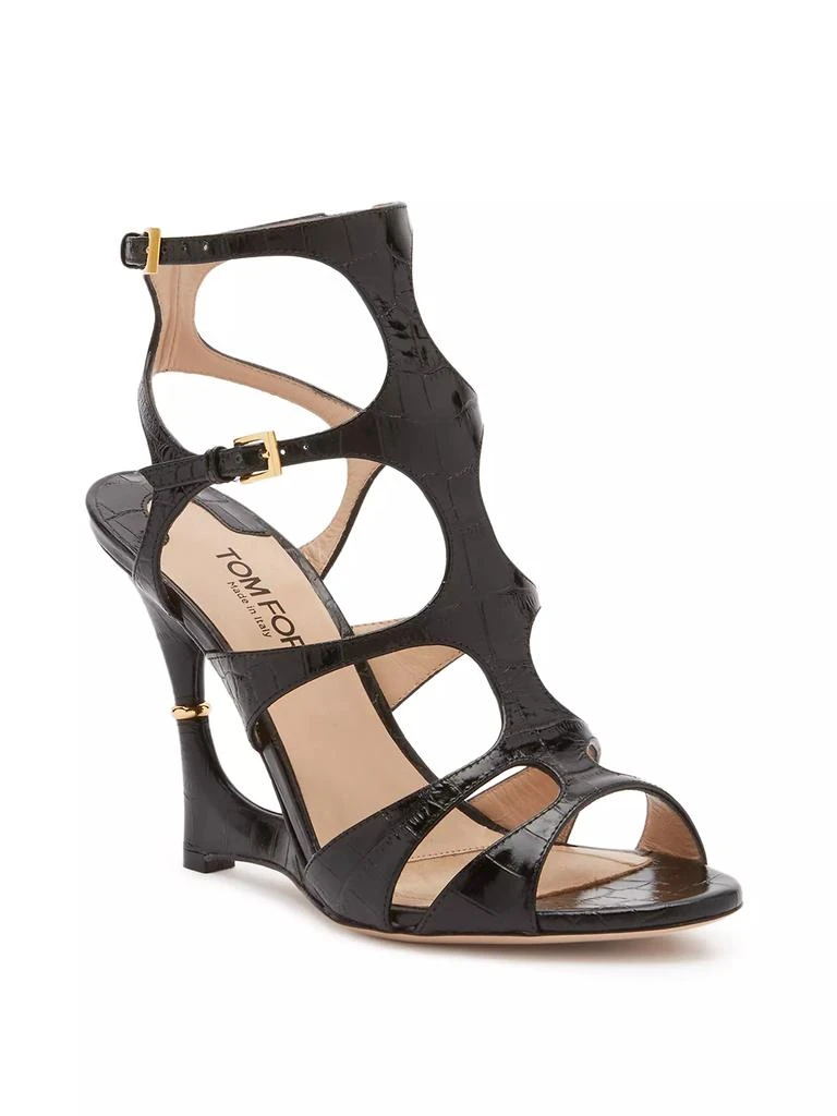 Tom Ford Paradis 105MM Crocodile-Embossed Leather Wedge Sandals 2
