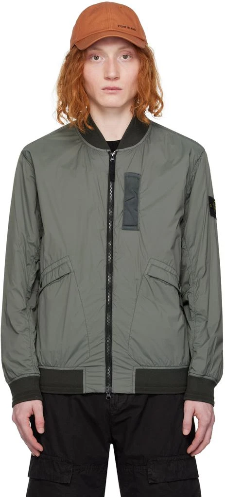 Stone Island Green Garment-Dyed Bomber Jacket 1