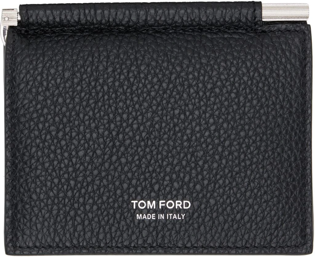 Tom Ford Black Soft Grain Leather Folding Money Clip Card Holder