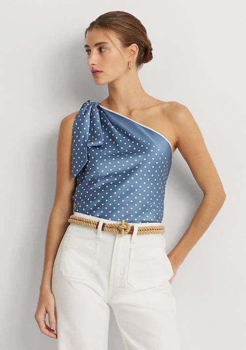 Ralph Lauren Ralph Lauren Polka Dot Charmeuse One Shoulder Blouse 1
