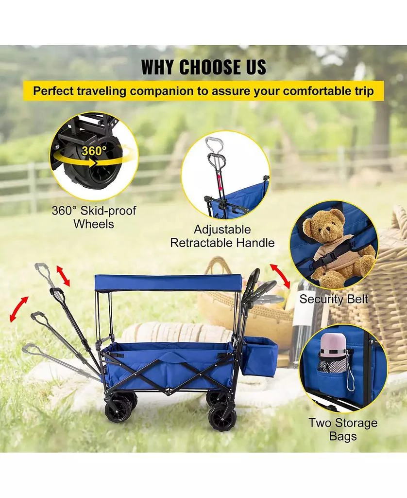 Mecale Extra Large Folding Wagon with Removable Canopy 
Rear Storage, All-Terrain Utility Cart, Blue 7