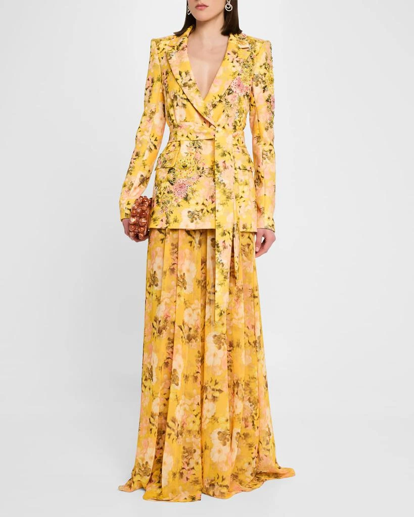 Badgley Mischka Pleated Floral-Print Georgette Palazzo Pants 2