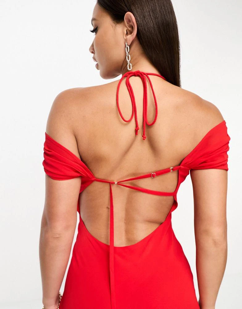 ASOS ASOS DESIGN Tall cap sleeve strappy open back bias maxi dress in red 3