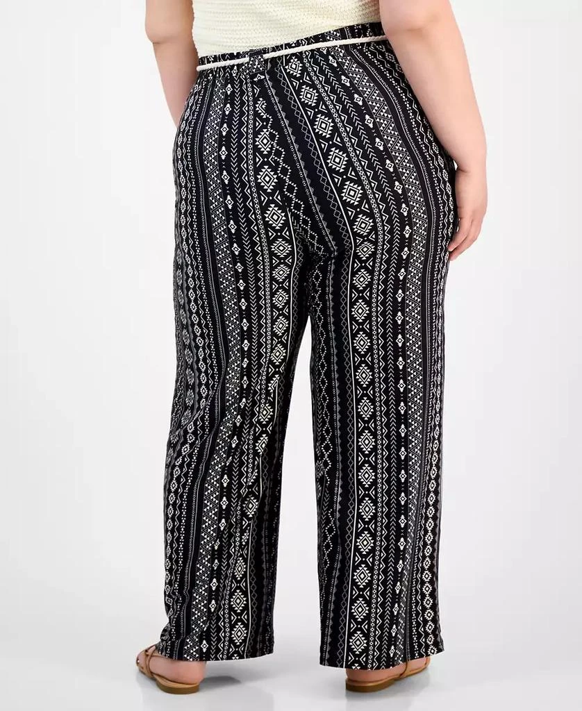 Derek Heart Trendy Plus Size Printed Rope-Belt Stretch Pants 4