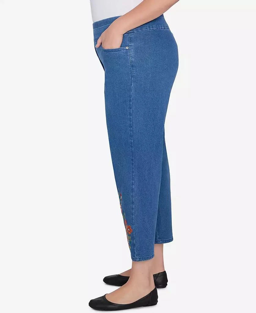 Alfred Dunner Plus Size Harvest Moon Floral Embroidered Denim Ankle Pants 5