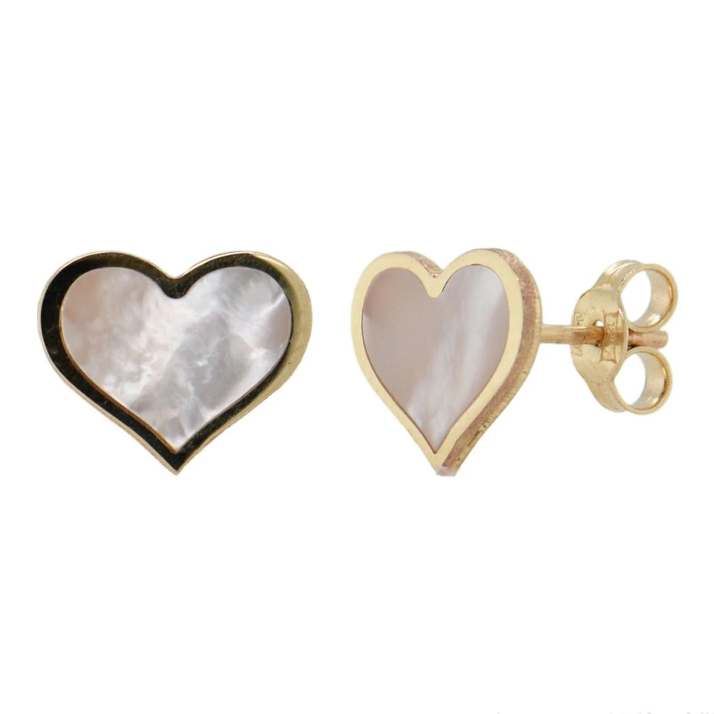 Italian Gold 14K Yellow Gold  Heart Stud Earrings - Mother Of Pearl