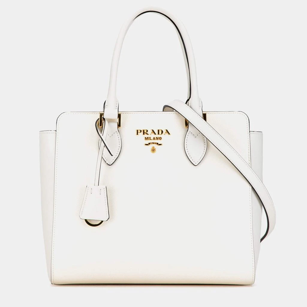Prada Prada White Saffiano Leather Zippered Tote Bag 1