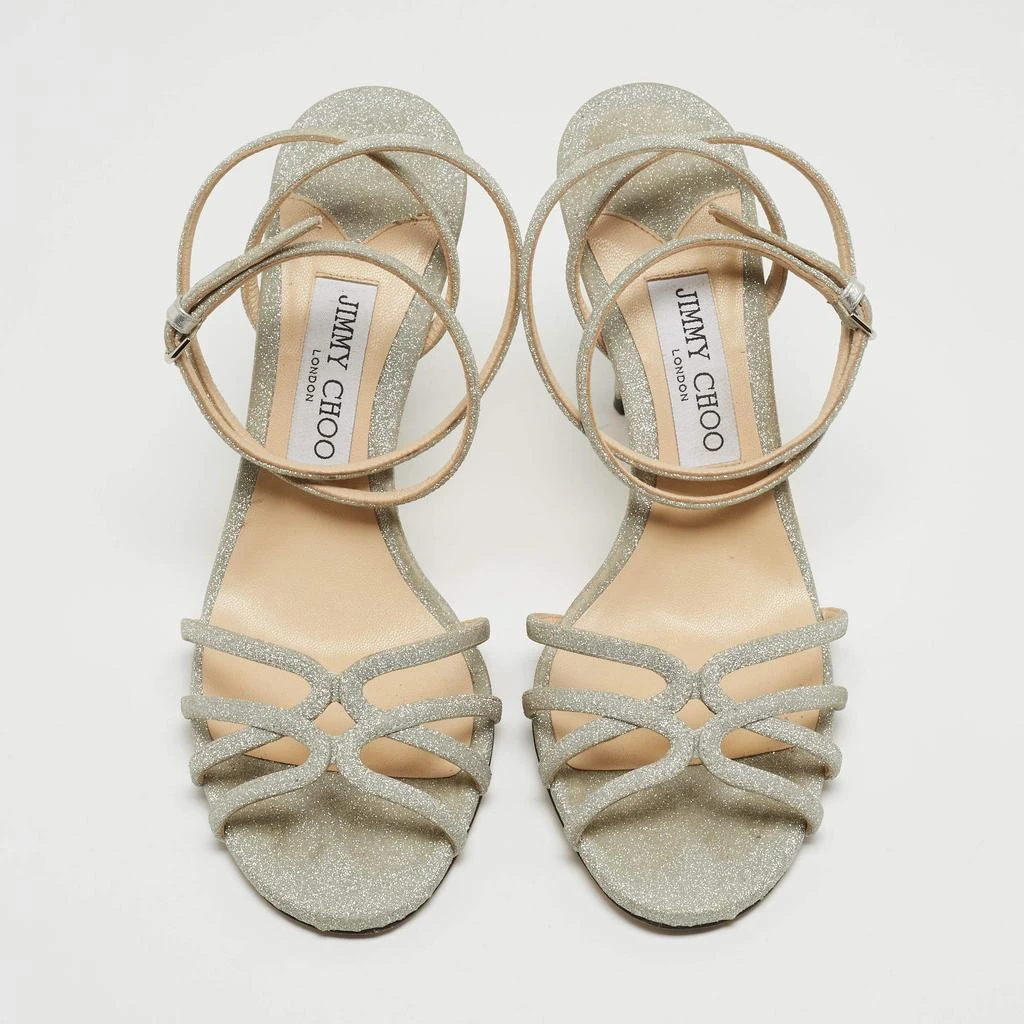 Jimmy Choo Jimmy Choo Silver Glitter Mime Ankle Wrap Sandals Size 39.5 3