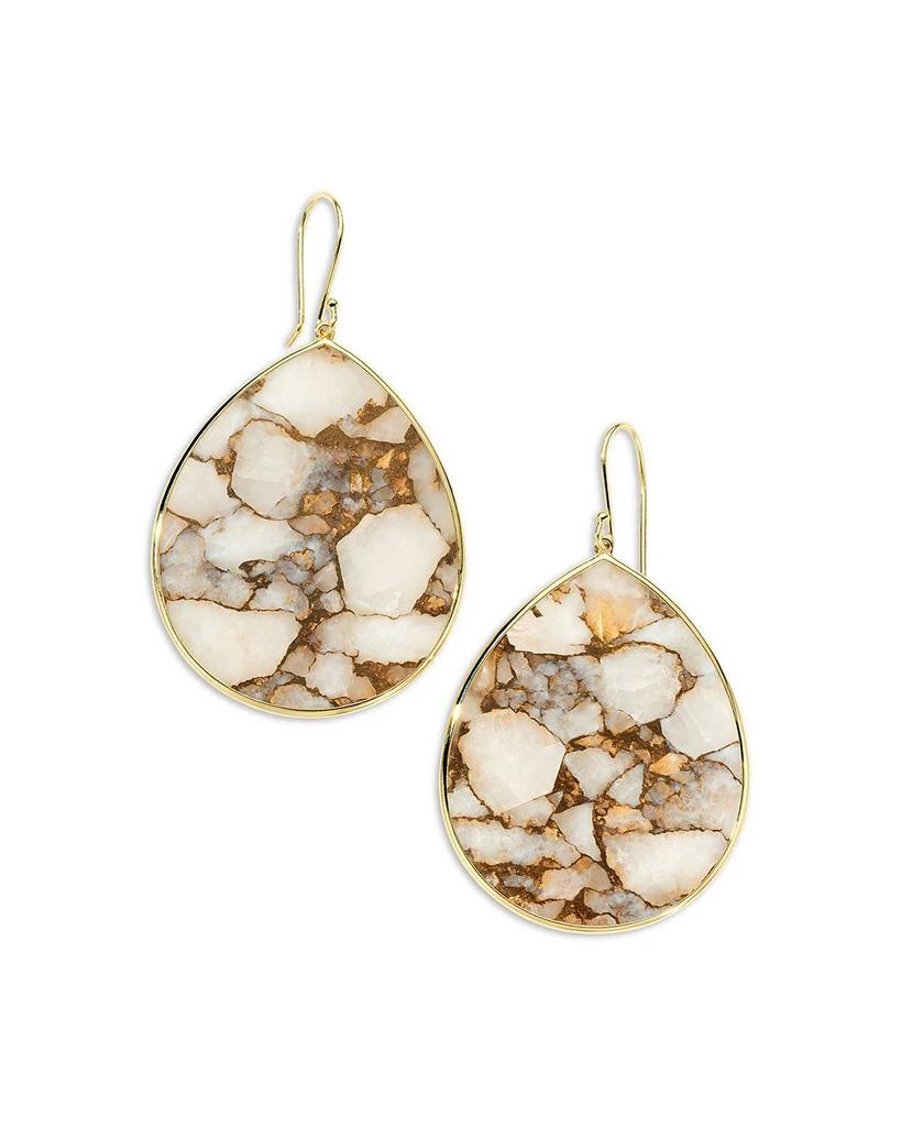 Ippolita 18K Yellow Gold Rock Candy® Bronze White Calcite Slice Large Drop Earrings 1
