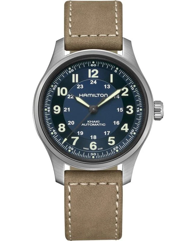 Hamilton Hamilton Khaki Field Titanium Auto Blue Dial Leather Strap Men's Watch H70545540 1