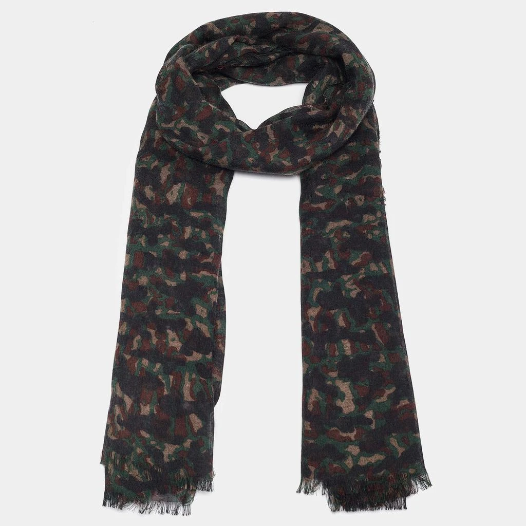 Louis Vuitton Louis Vuitton Green Camouflage Print Cashmere Blend Stole  2