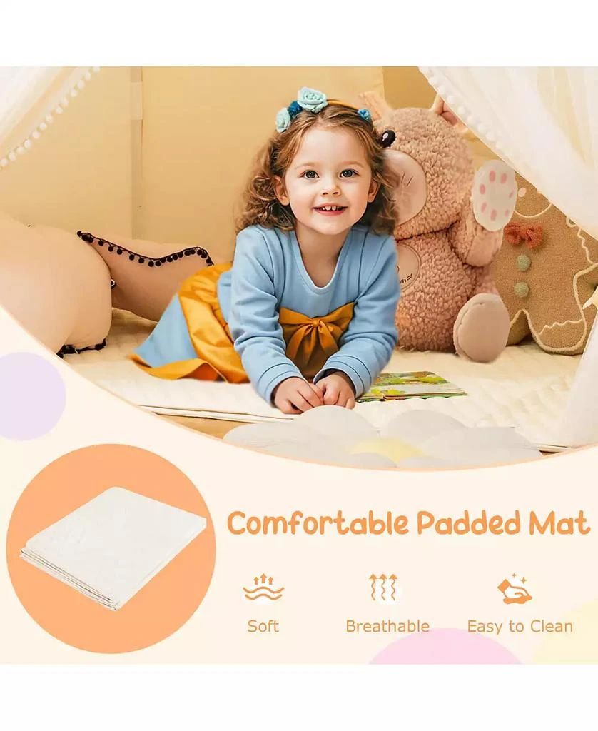 HONGGE Large Toddler Playhouse Tent with Windows, Door Curtains, and Mat 4