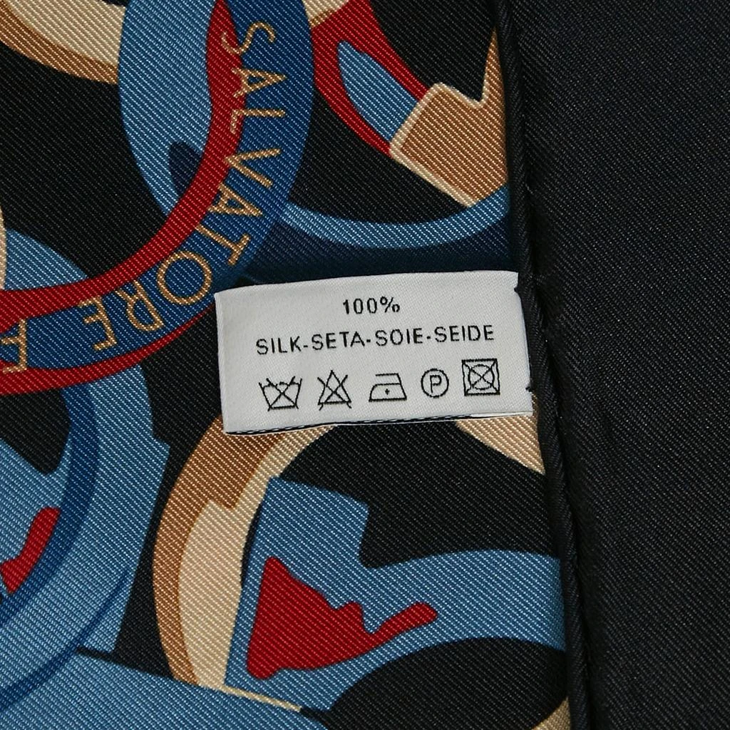 Salvatore Ferragamo Salvatore Ferragamo Navy Blue Logo Print Silk Scarf 5