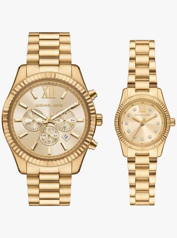 Michael Kors Lexington His and Hers Gold-Tone Watch Set 1