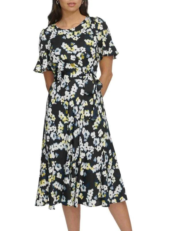 DKNY Floral Waist Tie Midi Dress 1
