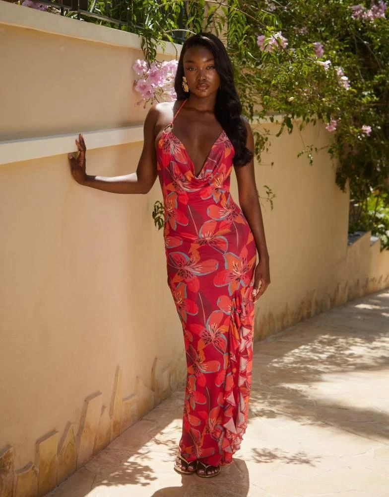 Shop South Beach cowl neck maxi beach dress in tropical flower red on Sale  at BeyondStyle  Get 45% Off South Beach cowl neck maxi beach dress in  tropical flower red with