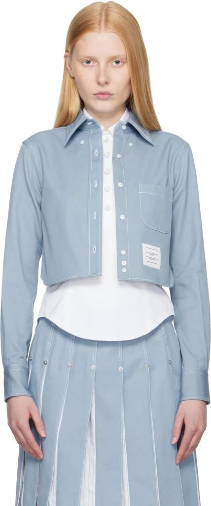 Thom Browne Blue Classic Cropped Long Sleeve Denim Shirt 1