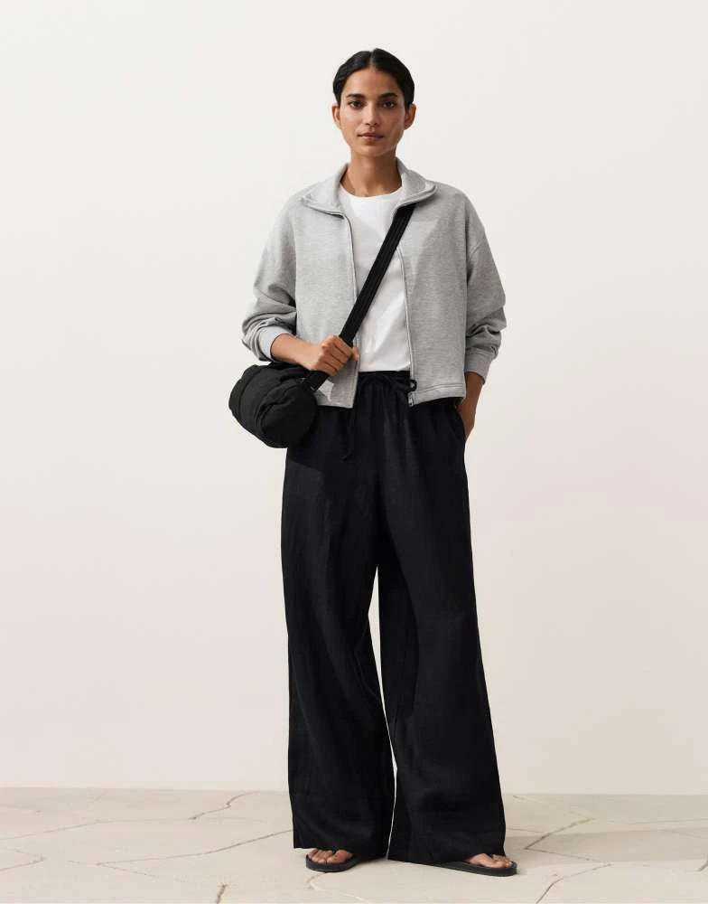 OYSHO OYSHO 100% linen straight-leg trousers with seam detail in black