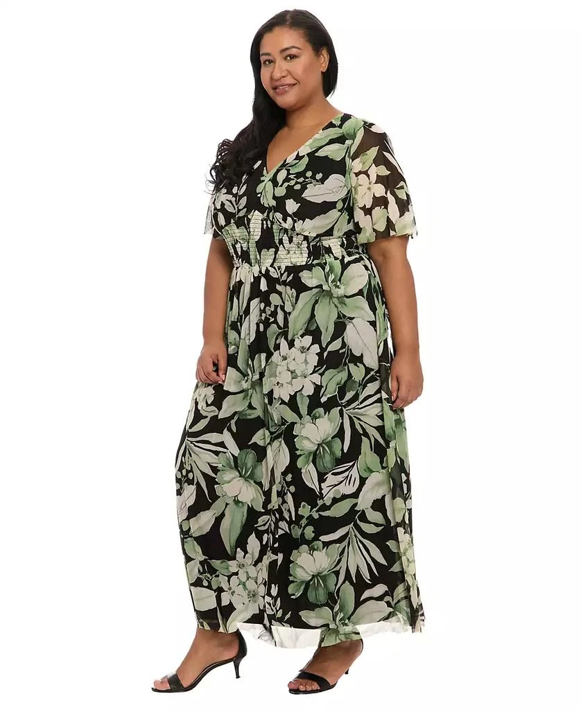 London Times Plus Size Floral-Print Smocked Maxi Dress 2