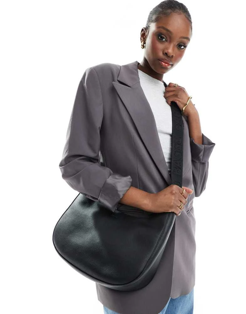 Baggu Baggu medium leather crescent bag in black 1
