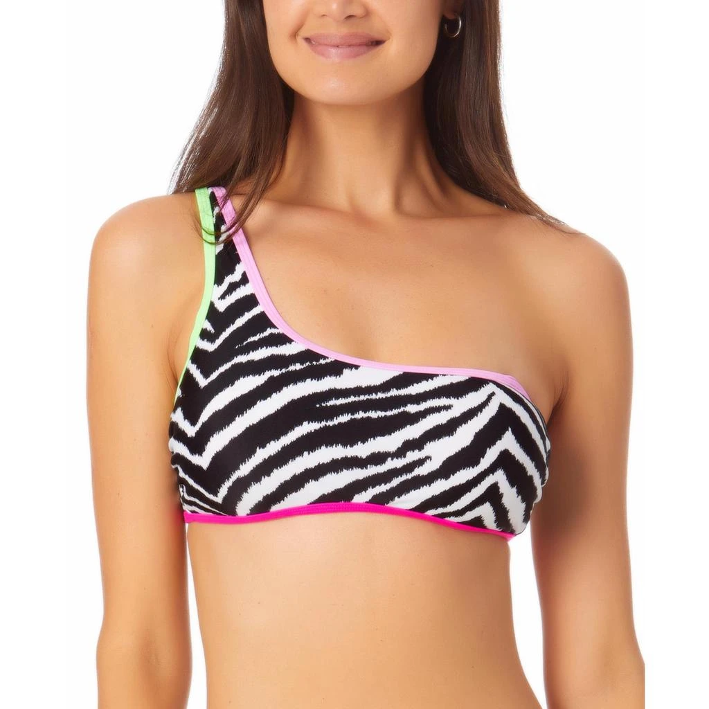 California Waves Juniors Womens Animal Print One Shoulder Bikini Swim Top 2